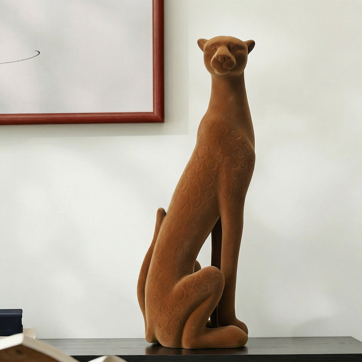Creative Luxury Flocked Leopard Figurine for Desk, Entryway, TV Cabinet