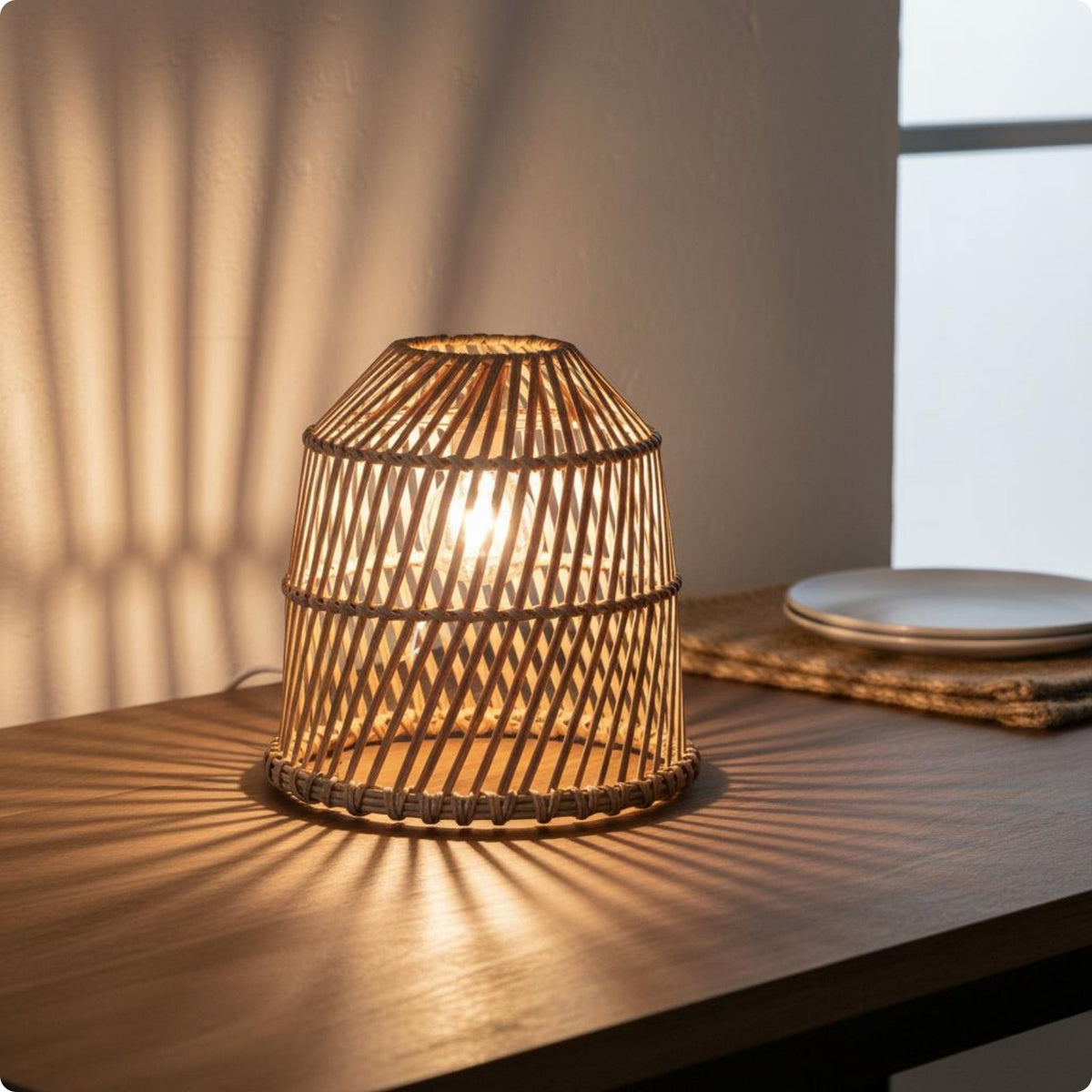 Woven Rattan Lampshade Handmade Woven Hanging Light Rustic for Restaurant, Hotel