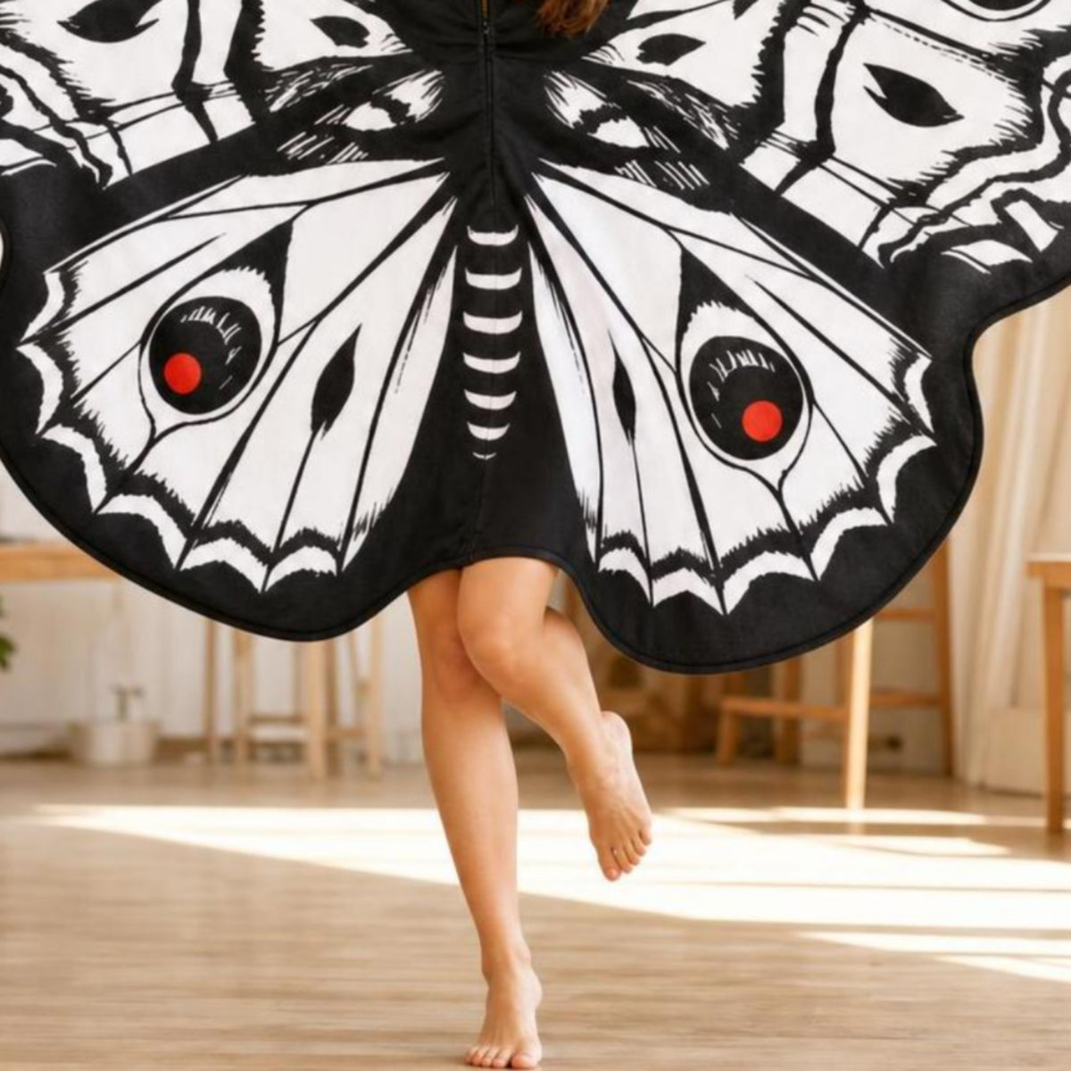 Hooded Cape with Panels Role Play Butterfly Cape Panels Printed Apparel for Adults