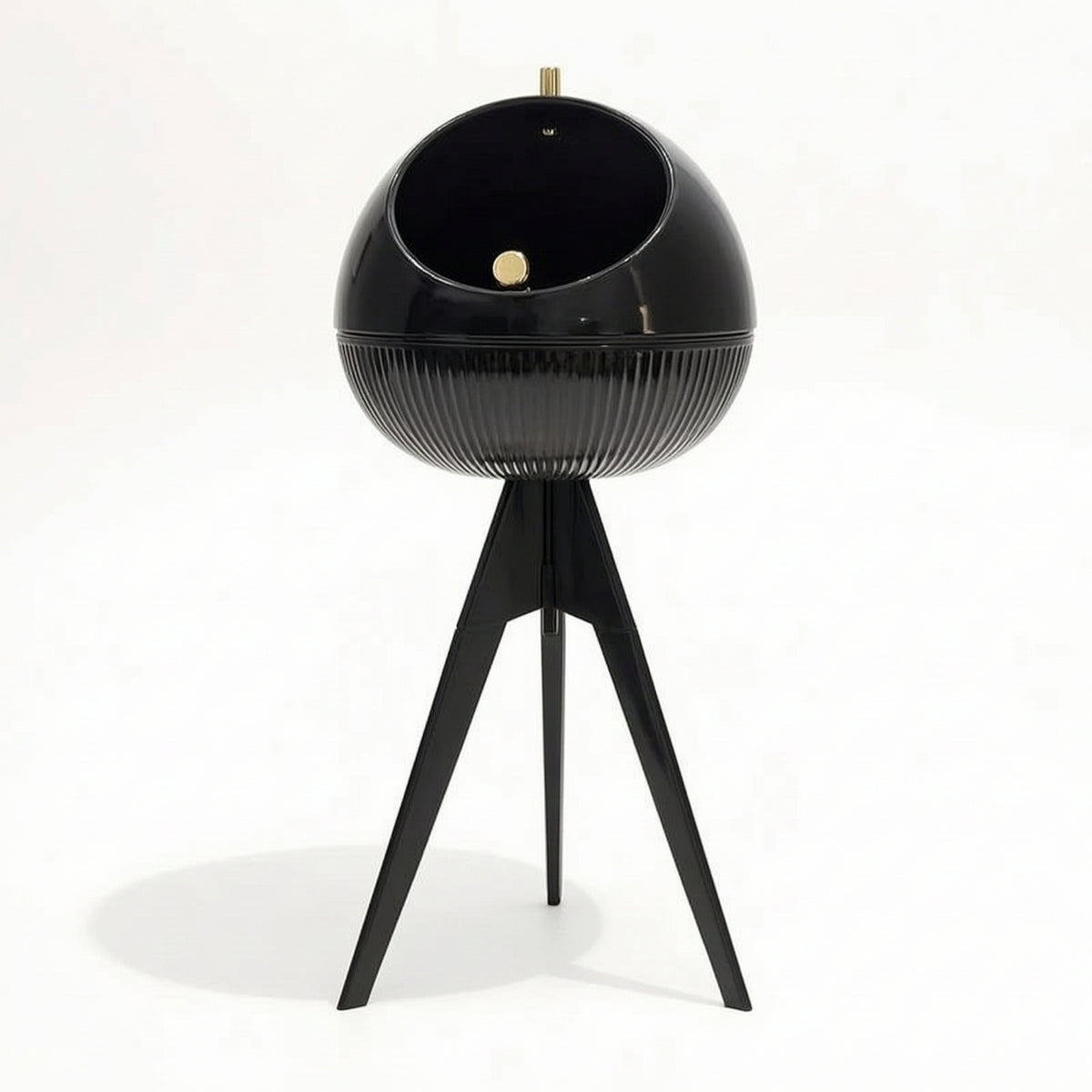 Spherical Trash Bin with Legs Modern Elevated Trash Can Raised Garbage Can with Lid Ribbed for Bathroom