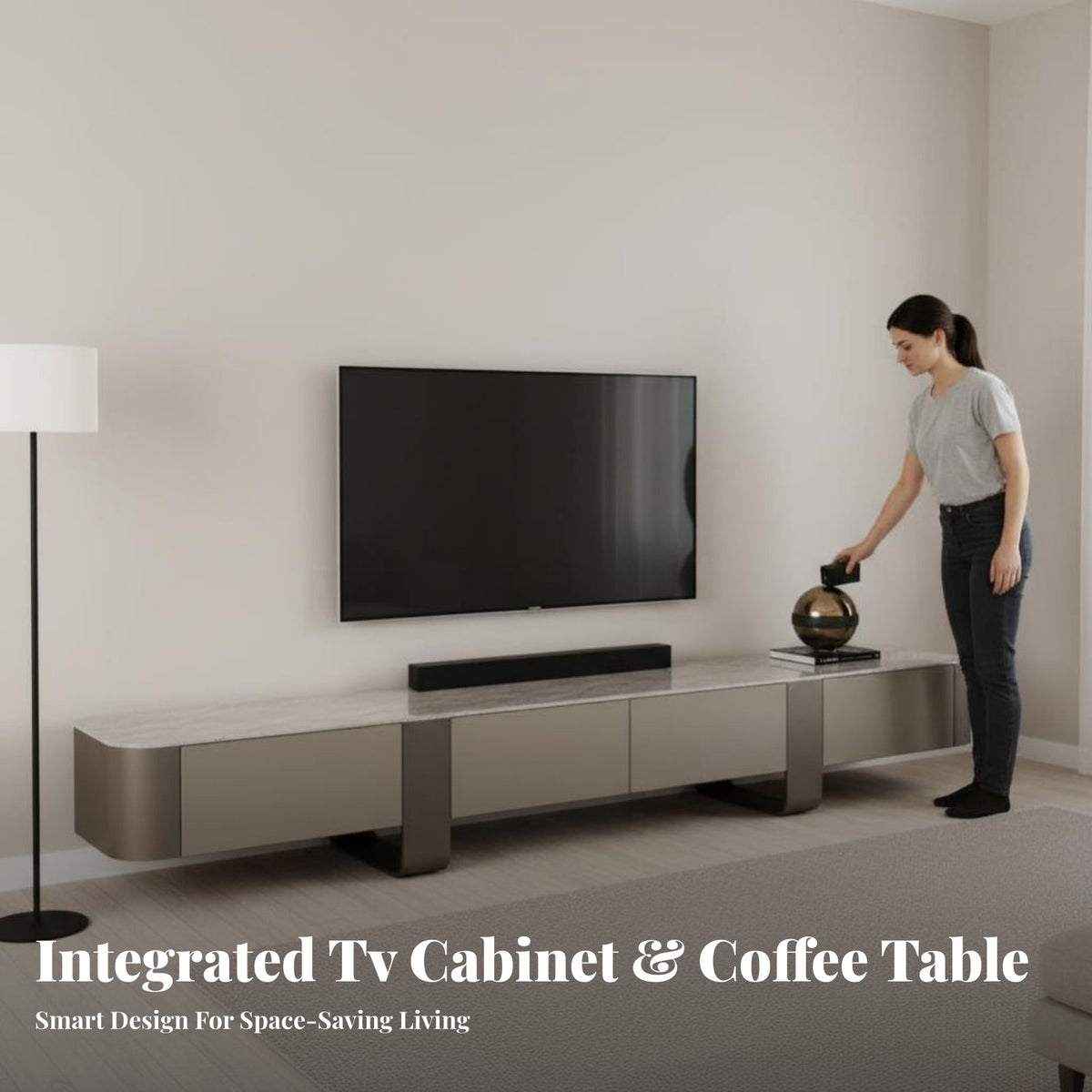 2 Pieces TV Console and Coffee Table Combo Light Luxury design Living Room Set lustrous Finish media center Center for Homeowners, Lounge Area, Bedroom
