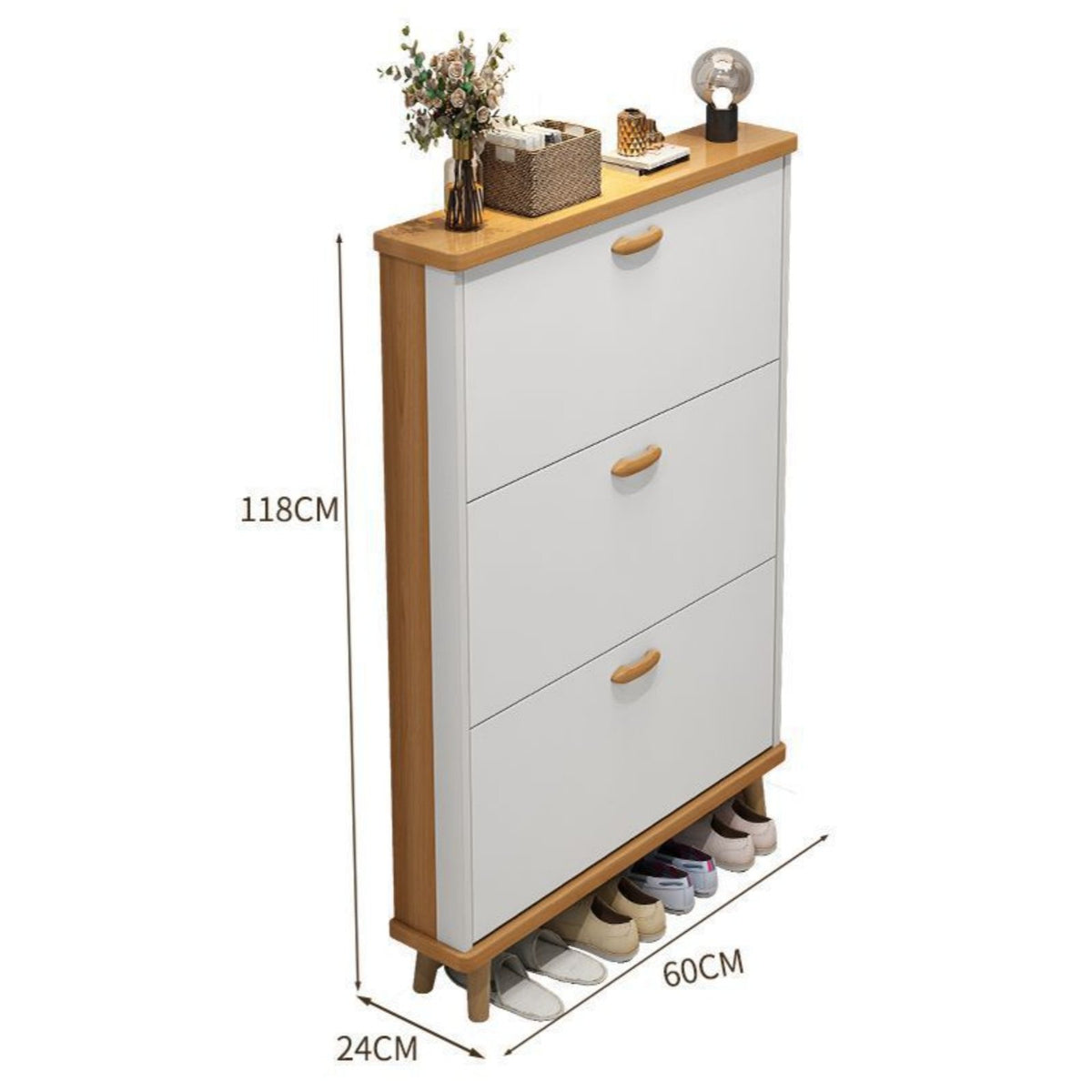 Flip down Footwear Organizer Space-Saving Tipping Footwear Organizer Solid Wood Legs for Small Apartment Dwellers, Homeowners, Hallway, Living Room