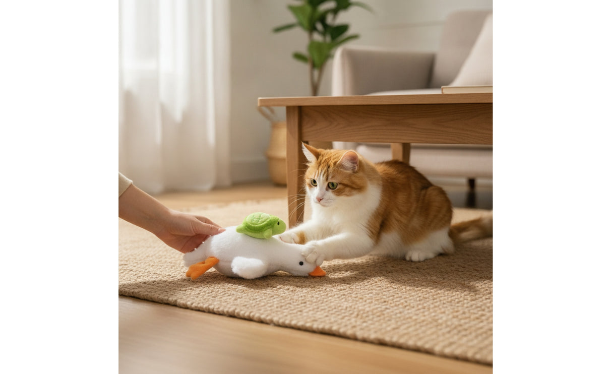 Interactive Cat Toy with Motion Chirping Soft Goose Toy Stuffed Animal with Sound Realistic Safe for Cats