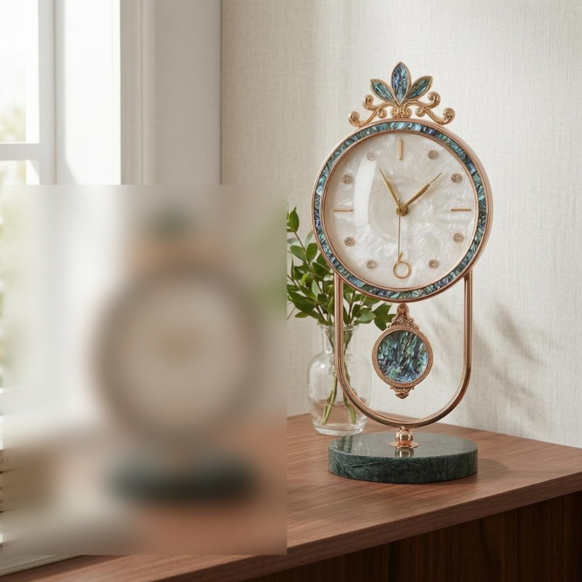 Decorative Quartz Timepiece Marble-Style Base Home Decor Ornate