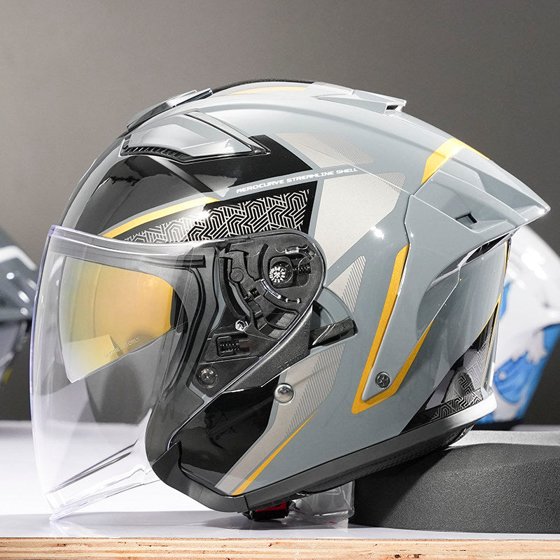RSV New Motorcycle Three-Quarter Helmet with Dual Visors, All-Season, A-Class R05 Upgraded