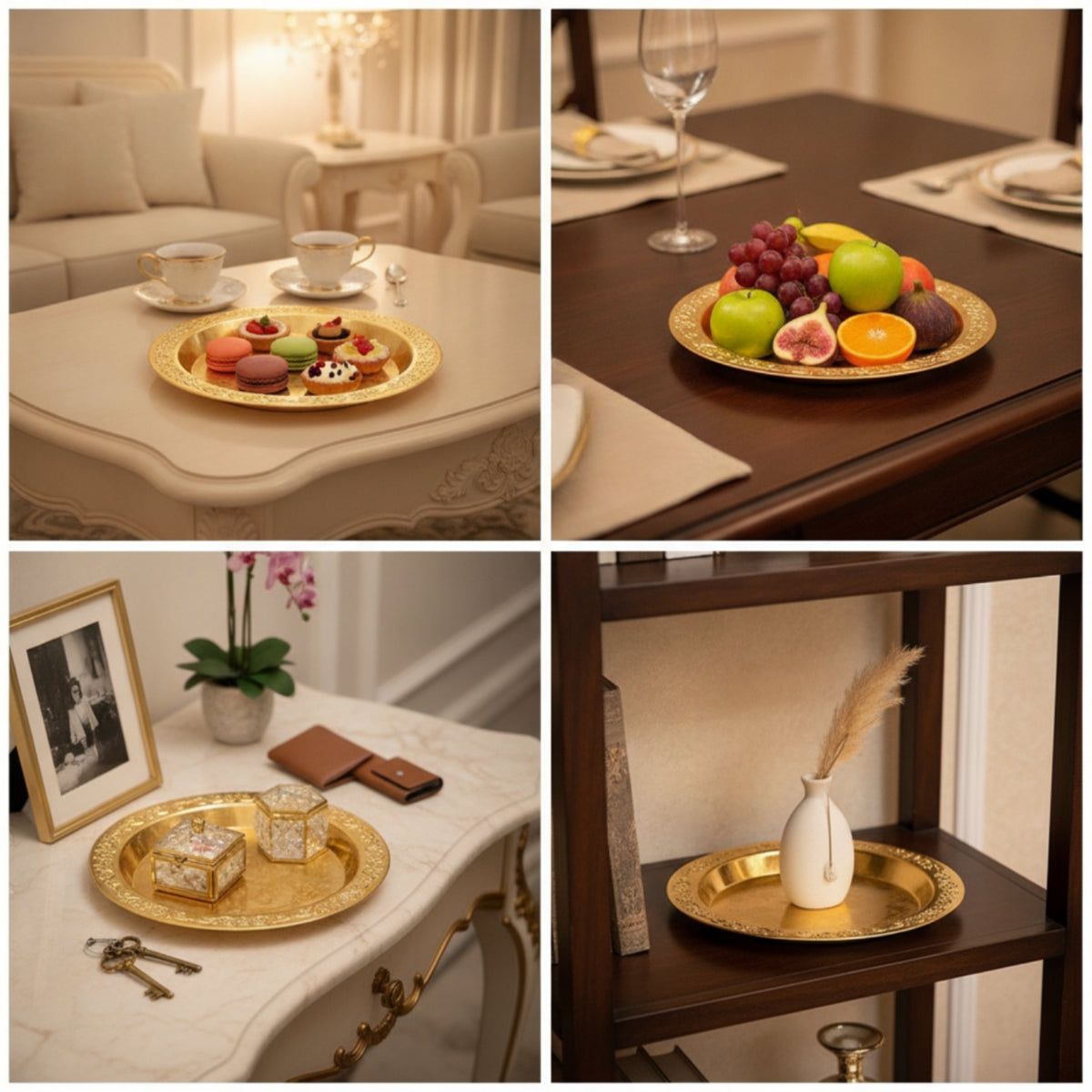 Ornate Decorative Serving Tray Elegant Iron Tray with Gold Finish Sturdy Platter Polished for Hosts
