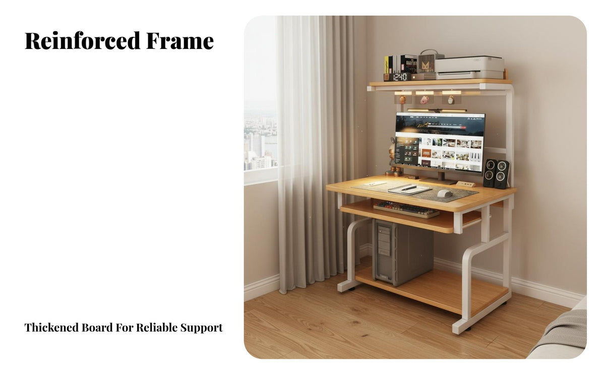 Compact Computer Desk with Hutch Multi-Layer Storage Gaming Desk with Shelves Modern Design Industrial Computer Table Spacious Desktop for Students, Adults, Teenagers, Bedroom, Dorm Room