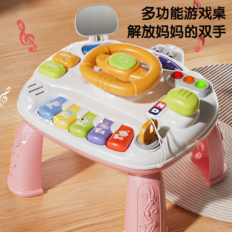 Multifunctional Steering Wheel Game Table with Electronic Keyboard for Early Learning