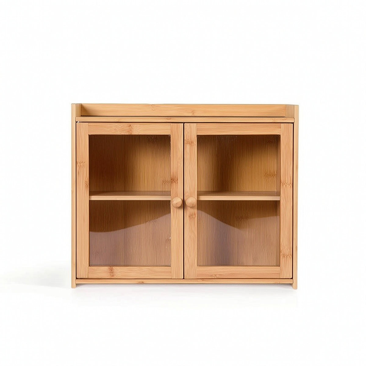 Bamboo Cabinet with Shelf Two-Tier Cupboard Space-Saving for Apartment, Renters