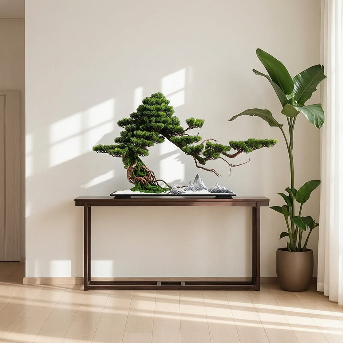 Artificial Evergreen Bonsai Zen Artificial Bonsai Tree Plant Tabletop Scenic for Living Room, Entryway