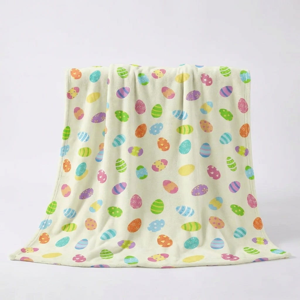 Easter Bunny Blanket Warm Hare Illustration Flannel Blanket Ideal Gift Soft Fleece Throw for Families, Children, Bedroom, Living Room