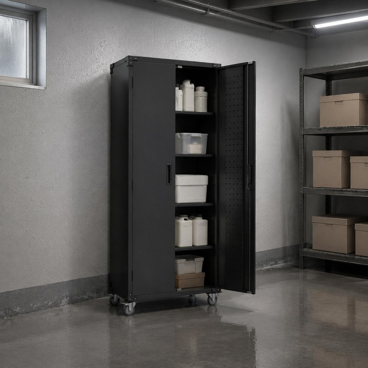 Metal Storage Cabinet Black Rolling Storage Cabinet Dust-Resistant Household Organizer for Office, Home