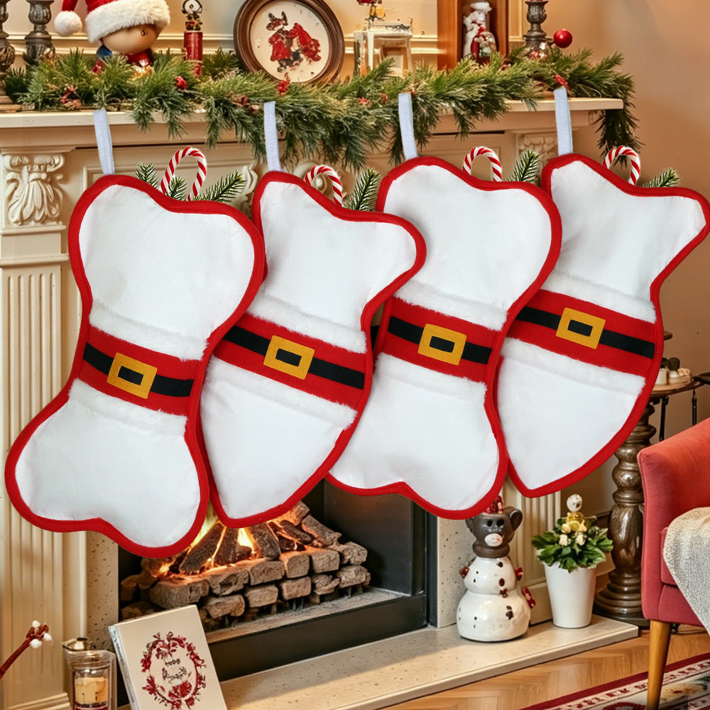 Bone-Shaped Christmas Stocking Pet Gift Sock