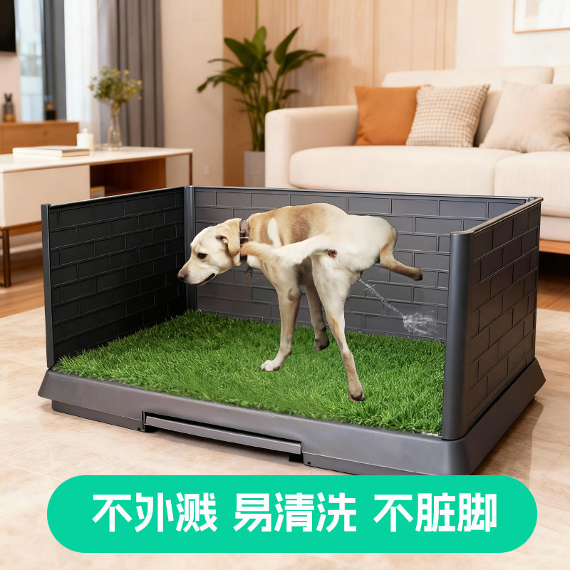 Simulated Grass Dog Toilet with Three-Sided Fence, Fake Grass, Pee Pad, Three-Sided Baffle Dog Toilet