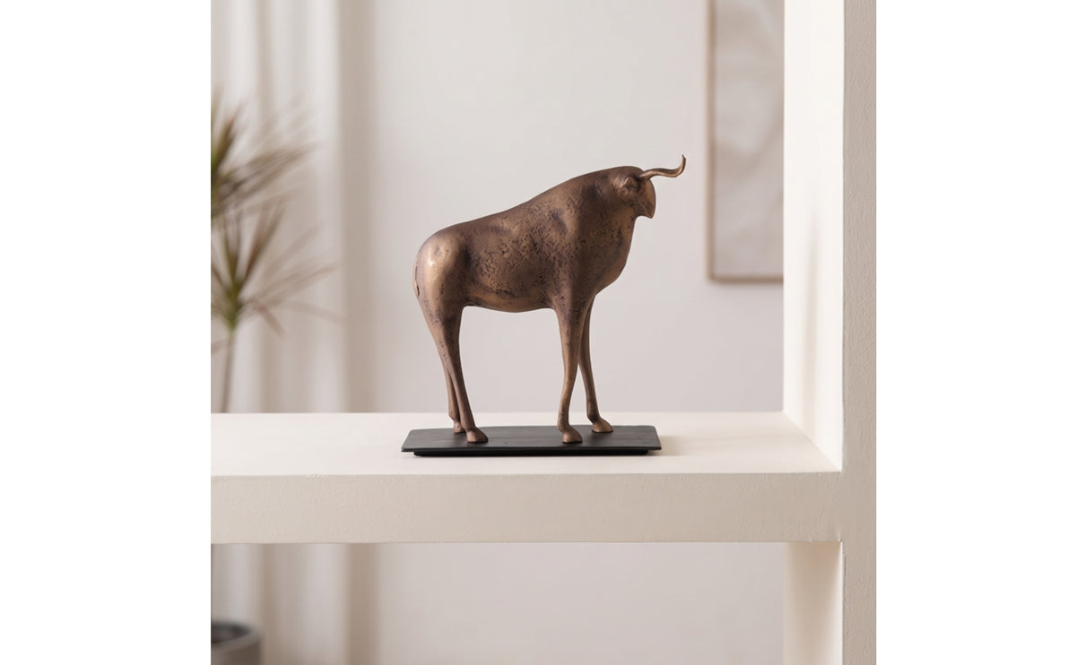 Bull Sculpture Abstract Bull Statue Antique-Evocative Sculpture with Base for Art Collectors, Office, Entryway