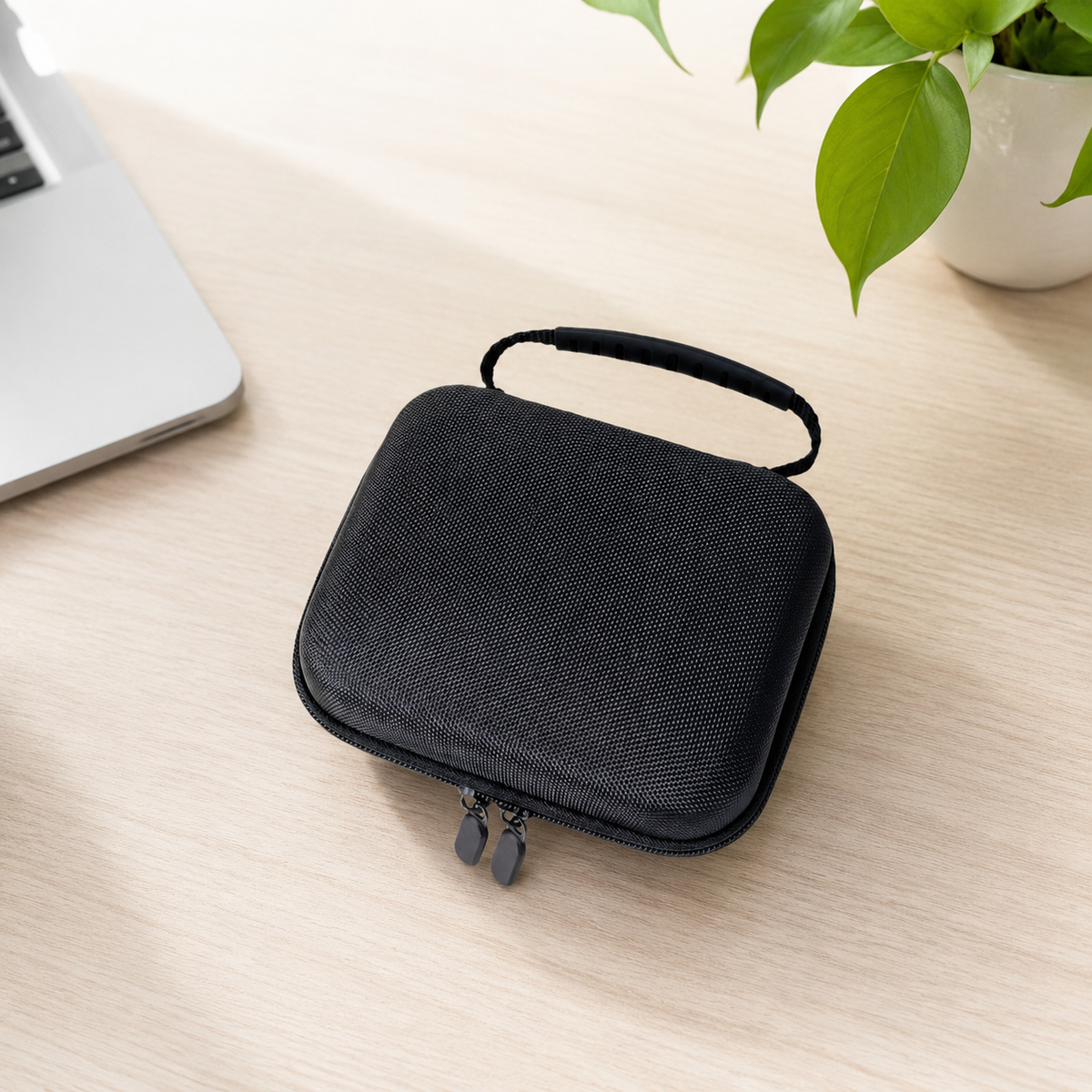 Electronics Protective Case, 16x12x5cm, Robust EVA Hard Shell, Waterproof Bag with Handle for Gadgets, Deep Black