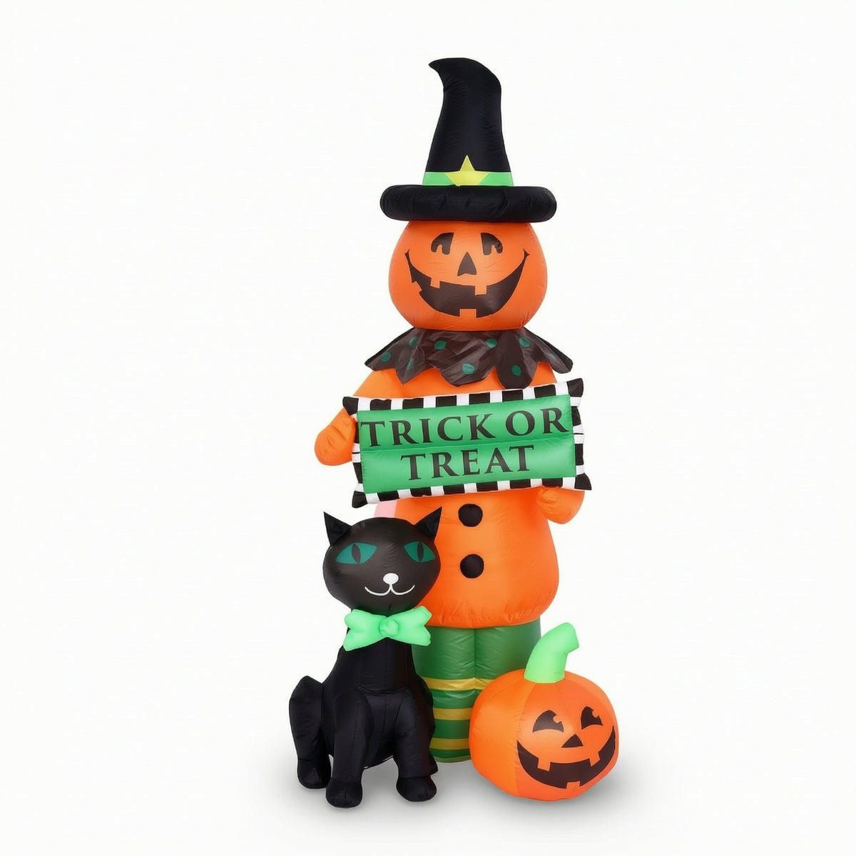 Spooky Pumpkin and Black Cat Inflatable Pumpkin with Black Cat Outdoor Quiet for Yard, Lawn, Porch, Party