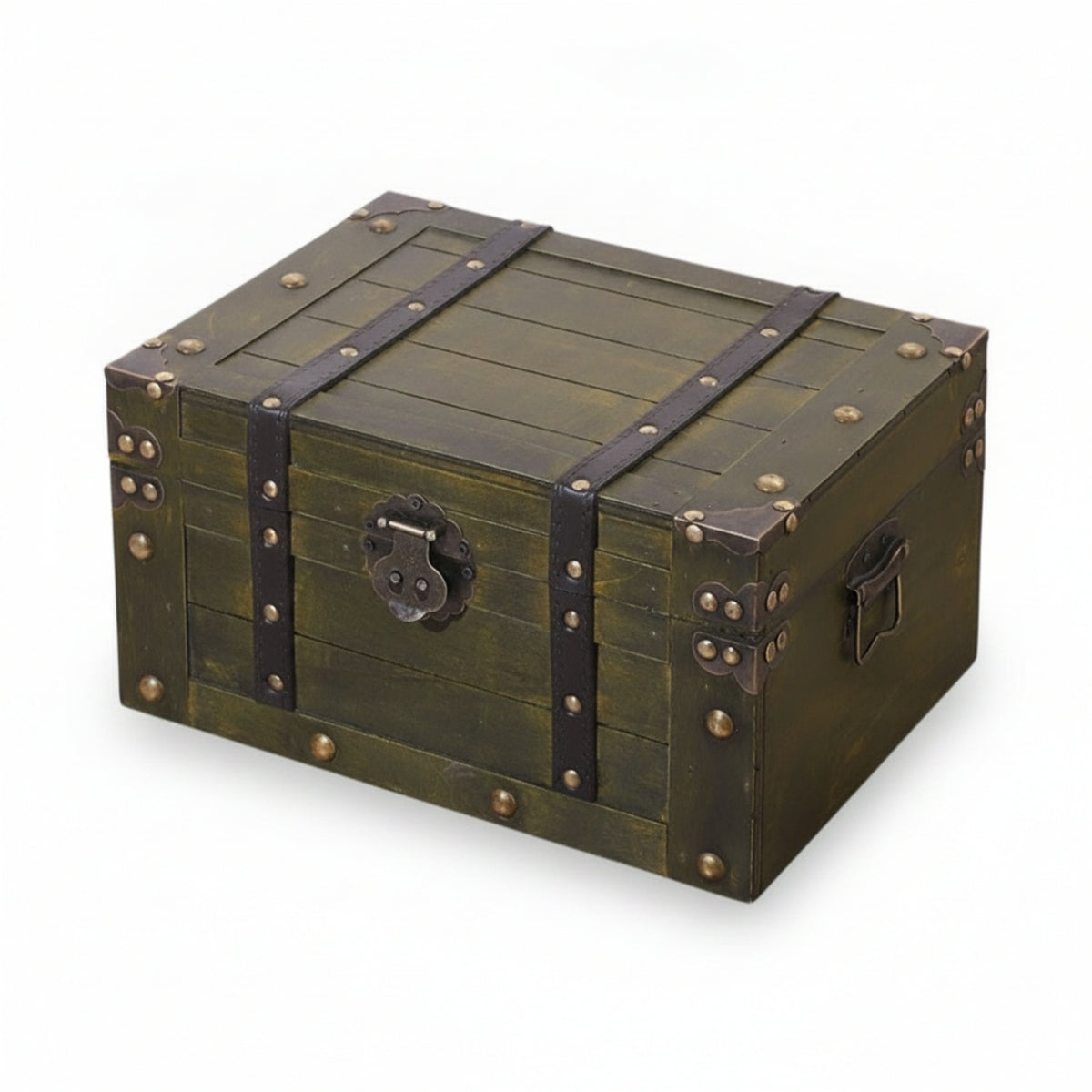 Distressed Green Chest Hinged Lid Storage Box Rustic Storage Trunk Solid Wood Spacious Interior