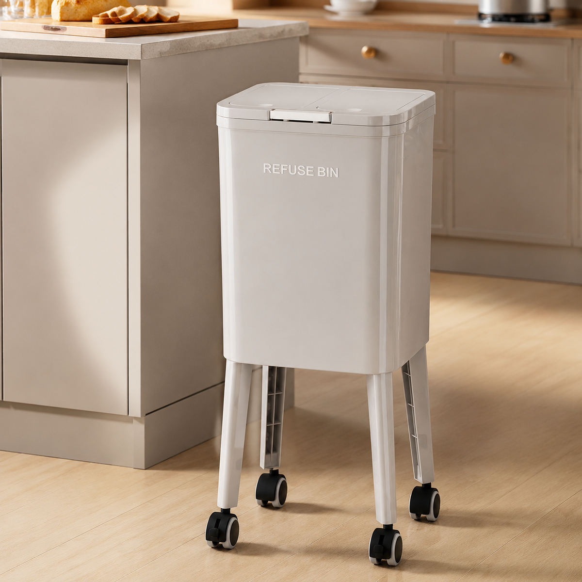 Lidded Trash Can, Slim, 12L, With Wheels, Resin-made, Double Lid Type, Under Kitchen Counter, Sorting Compatible