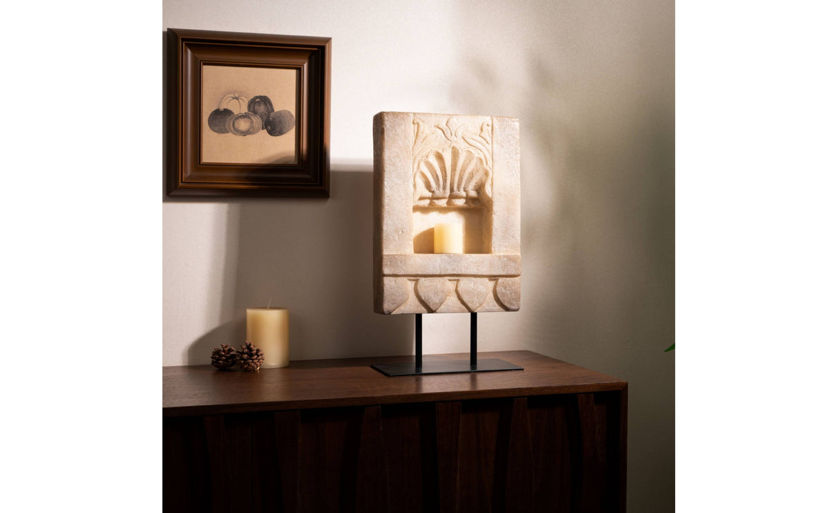 Carved Candlestick Ornament with Stand Weathered Candle Holder with Metal Stand Elegant Centerpiece Candle Holder Classic for Art Collectors, Living Room