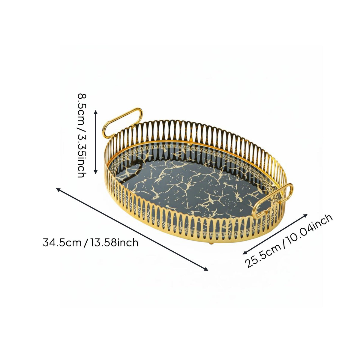 Oval Gold Serving Tray Light Luxury Decorative Metal Tray with Handles for Party