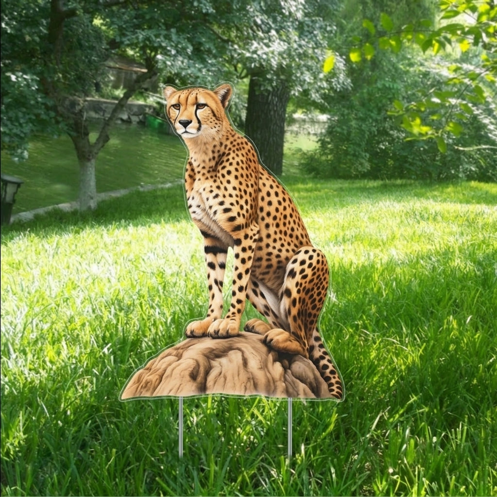Leopard Cheetah Grassland Animal Acrylic Garden Stake Outdoor Lawn Decoration