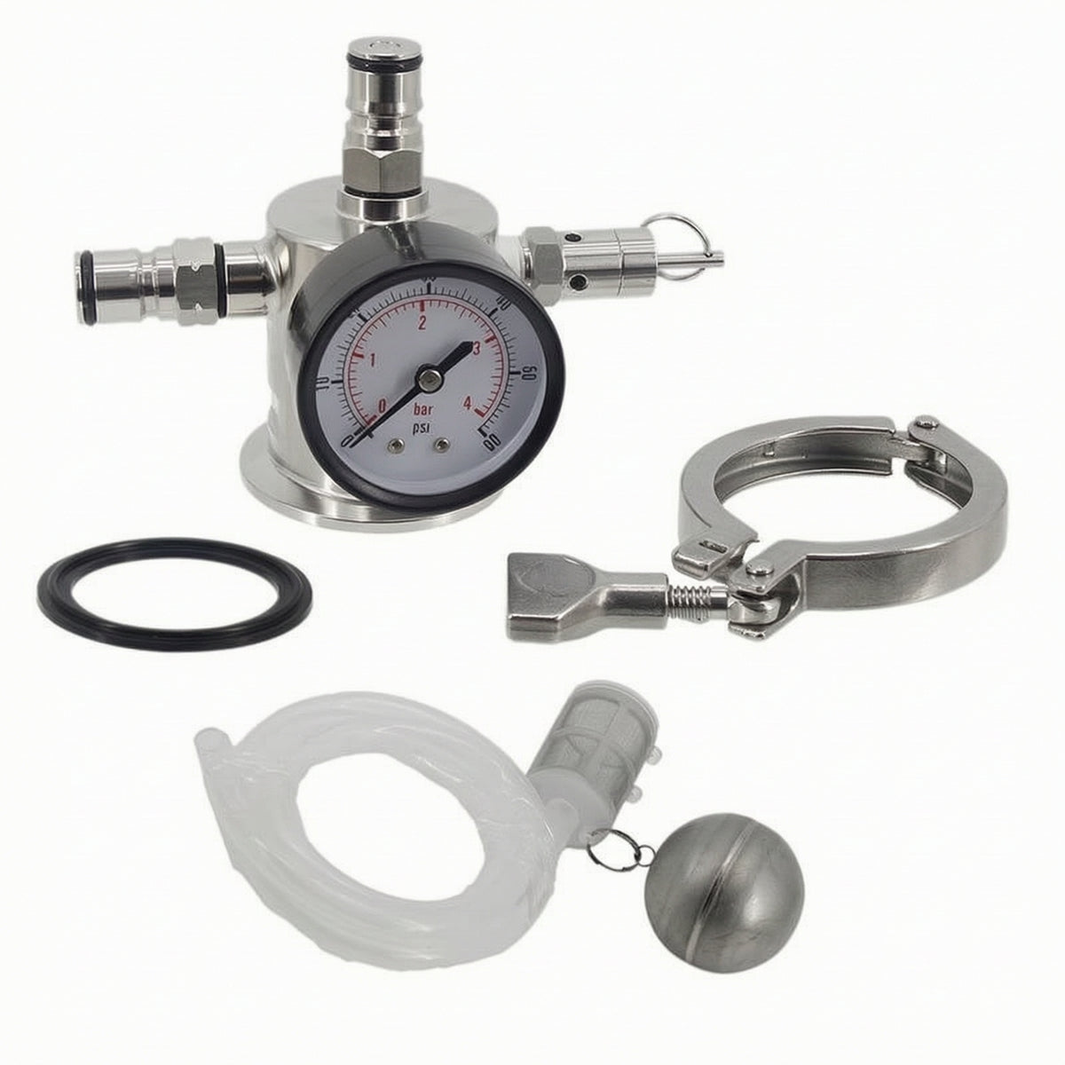Ball Lock Keg Lid with Floating Tube Tube Stainless Steel Keg Lid with Pressure Gauge for Homebrewers, Closed Transfers