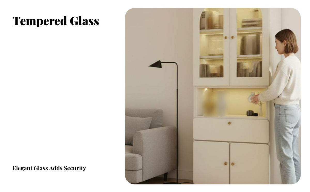 Minimalist Design Arched Glass Door Cabinet Modular Combination Arched Curio Cabinet Built-in LED Lighting Bookcase for Book Lovers, Interior Design Enthusiasts, Homeowners, Living Room, Home Office, Kitchen