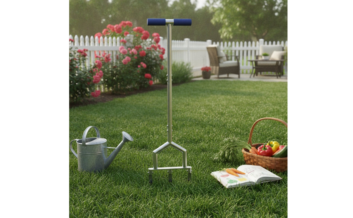 Aerator with 3 Hollow Tines Compacted Soil Manual Lawn Aerator Handheld for Homeowners, Gardeners, Garden Maintenance