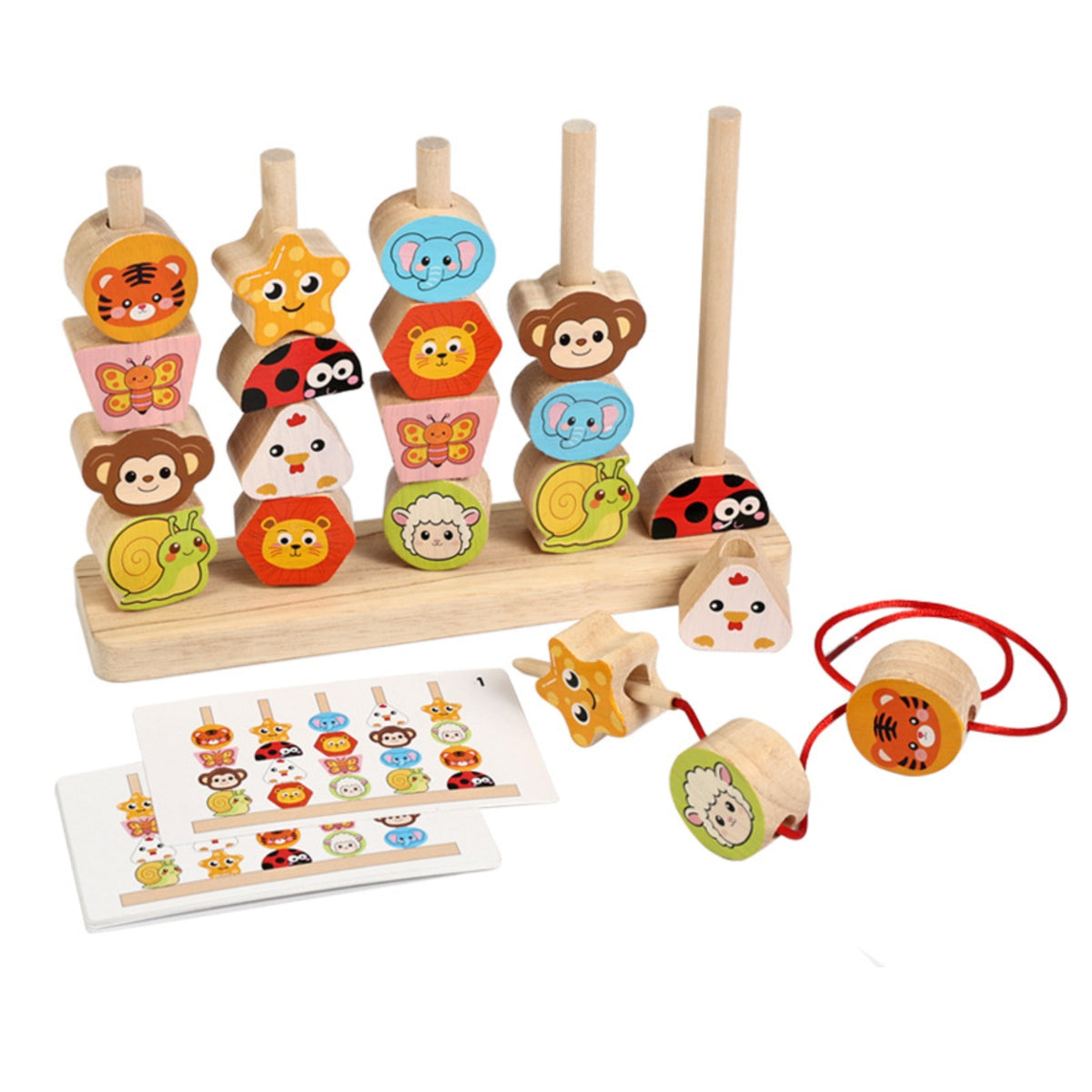 Fine Motor Skills Lacing Toy with Wooden Wand Colorful Wooden Peg Board Toy Multifunctional Shape Matching Board Hand-Eye Coordination for Kindergarten