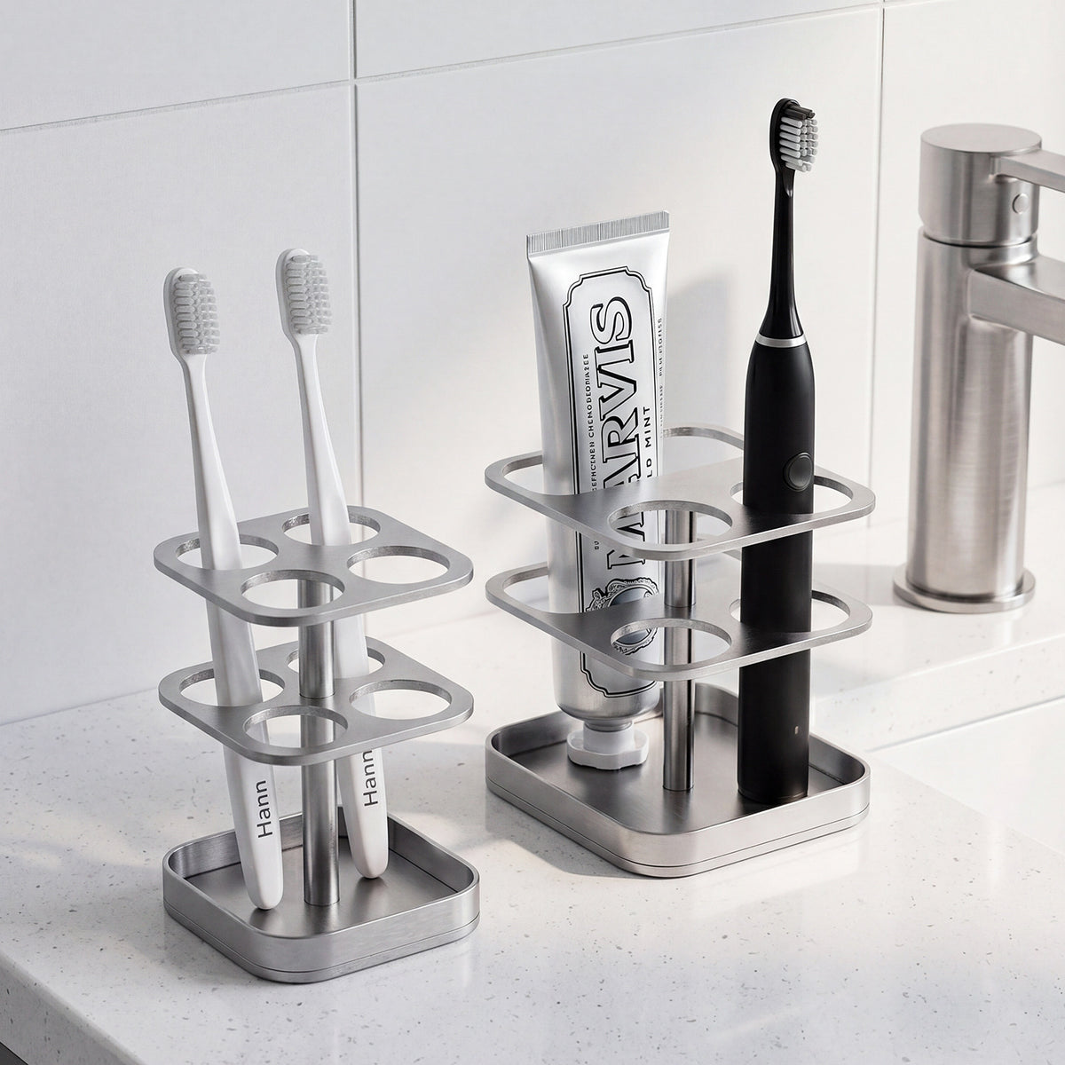 304 Stainless Steel Toothbrush Holder - Vintage Style Bathroom Organizer for Countertop