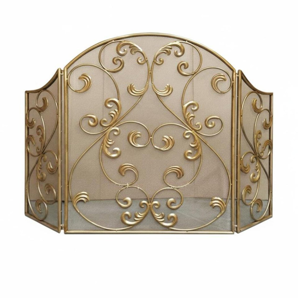 3-Panel Fireplace Guard Ornate Scrollwork Design 3-Panel Folding Screen Freestanding Ember Shield Guard for Householders