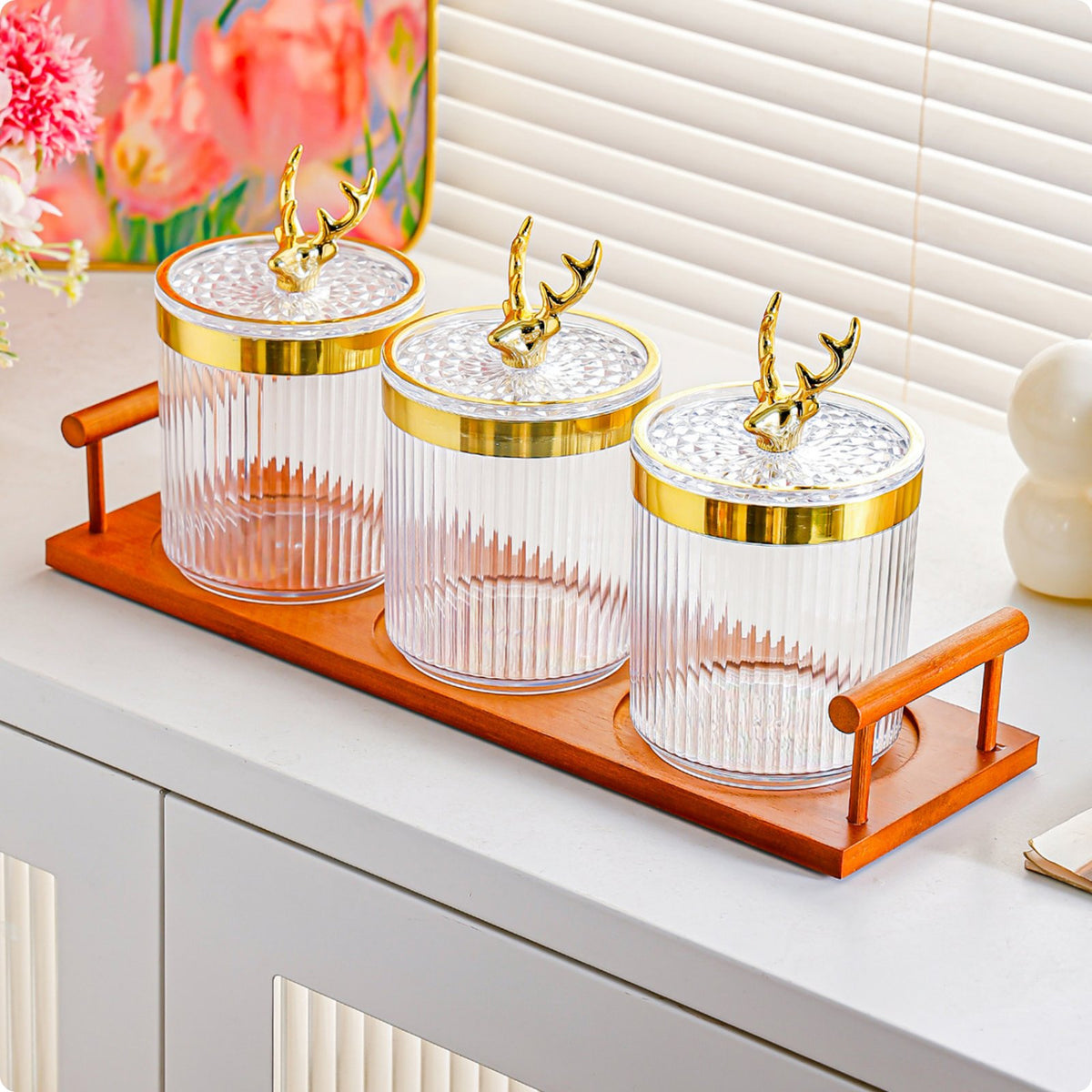 3 Pieces Tea Storage Jar Airtight Decorative Seal Jar for Tabletop, Kitchen