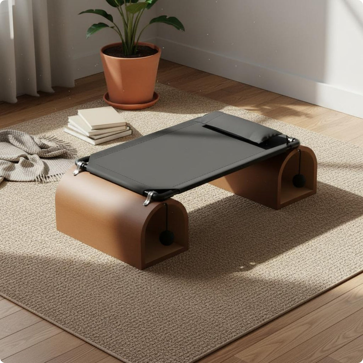 Cat Tunnel Bed Weather-Resistant Elevated Cat Bed Removable Cover Wooden Pet Cot for Cats