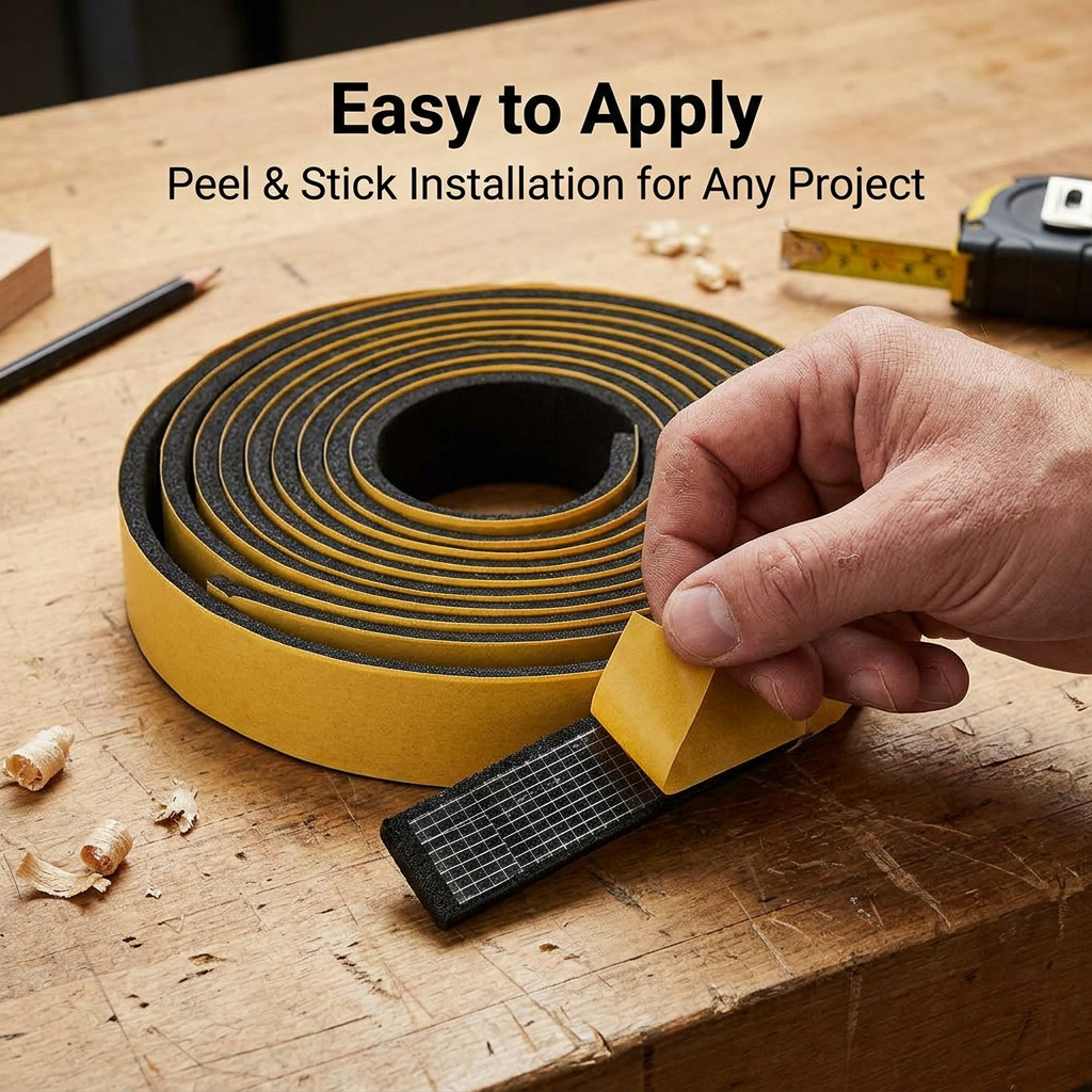 EPDM Rubber Foam Seal Strip, Draught Excluder for Doors, Sound Insulation Tape, Weather Seal Strip, Foam Sealing Tape for Doors