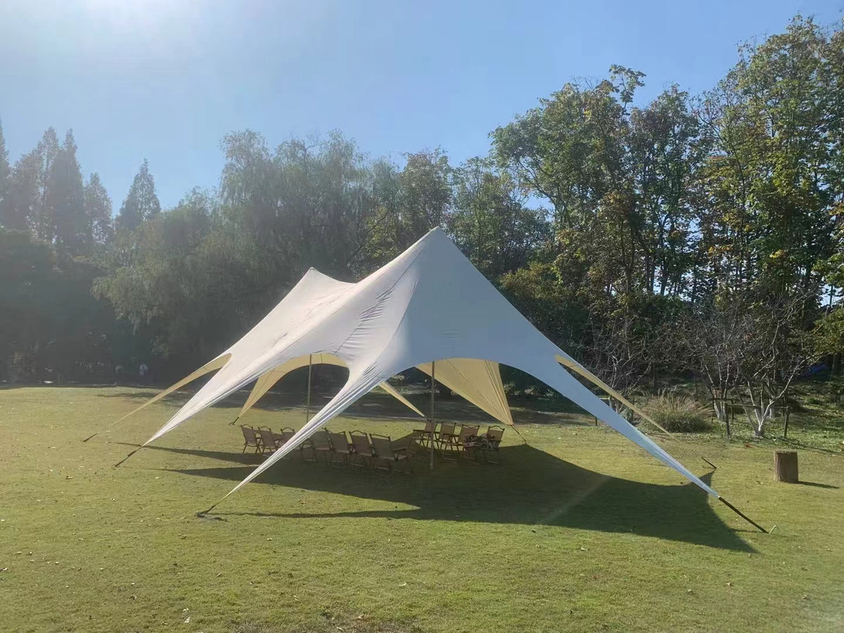 KL Cloud Top Double Peak Outdoor Extra Large Tarp Lotus Three Peak Tent for Camping Hotels Scenic Areas Commercial Use
