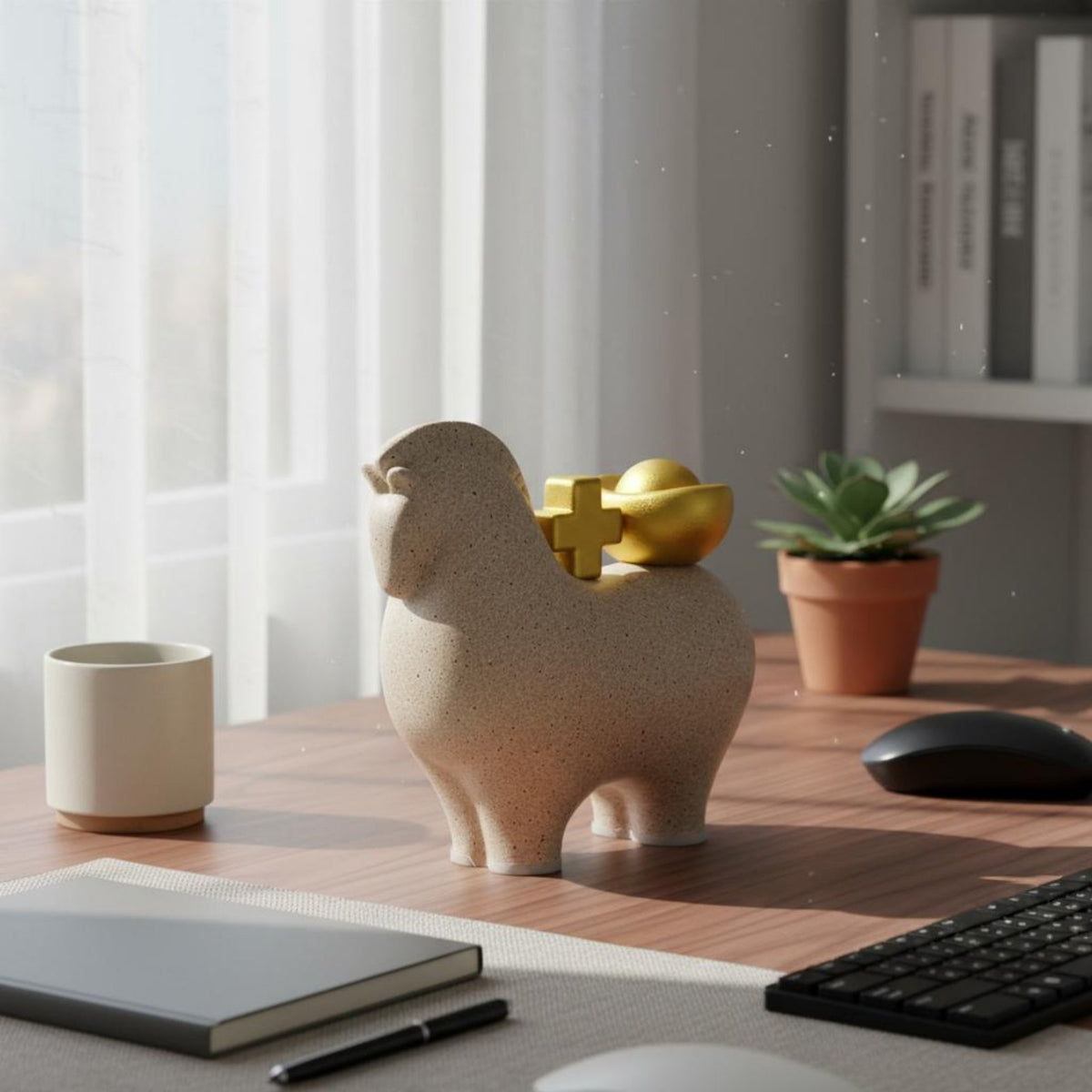 Symbol of Wealth and Success Feng Shui Horse Ornament Creative Design Wealth Bag Horse Statue Exquisite Craftsmanship for Office Workers