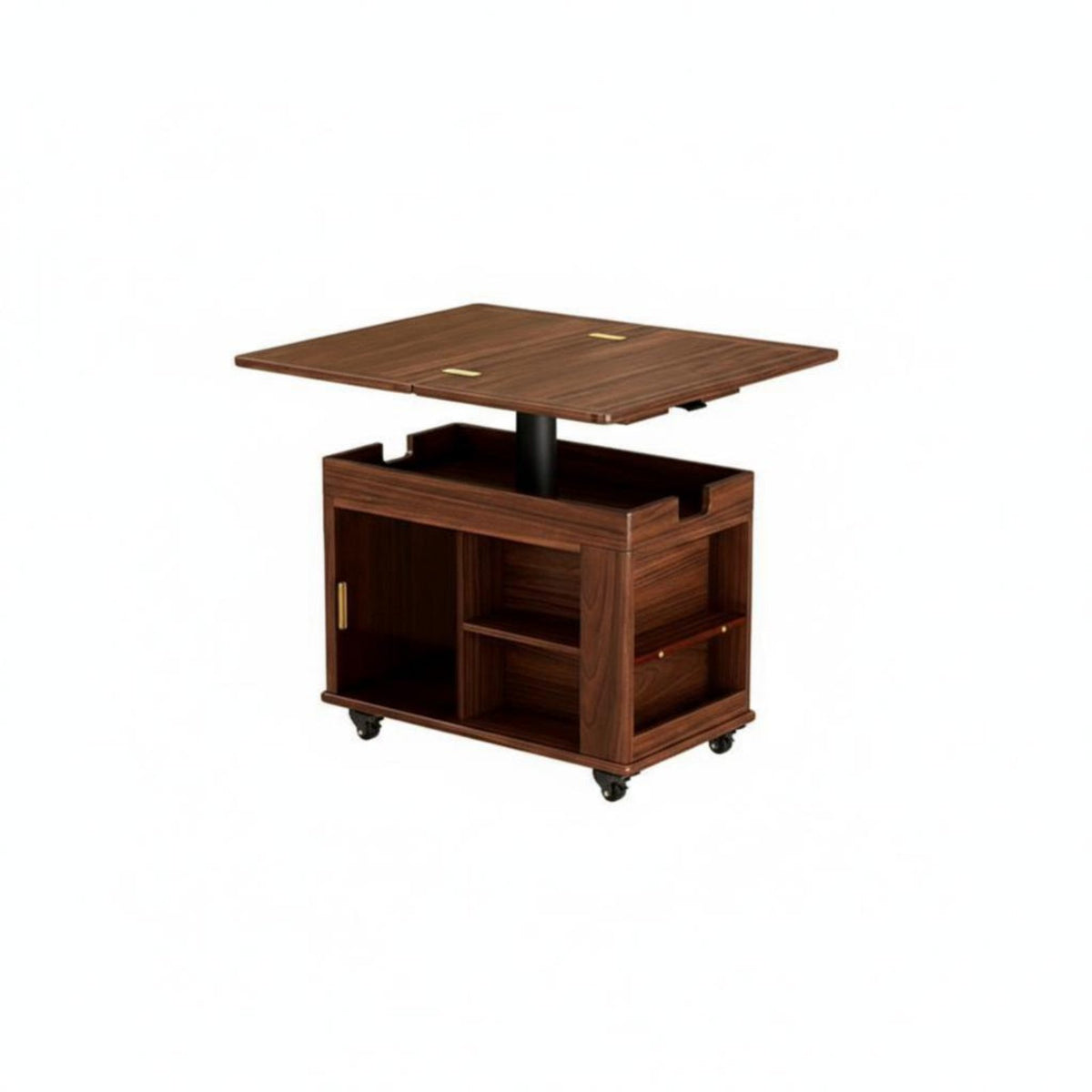 Movable elevateTop Coffee Table Black Walnut Finish Storage Furniture Hidden Compartments Extendable surface for Remote Workers