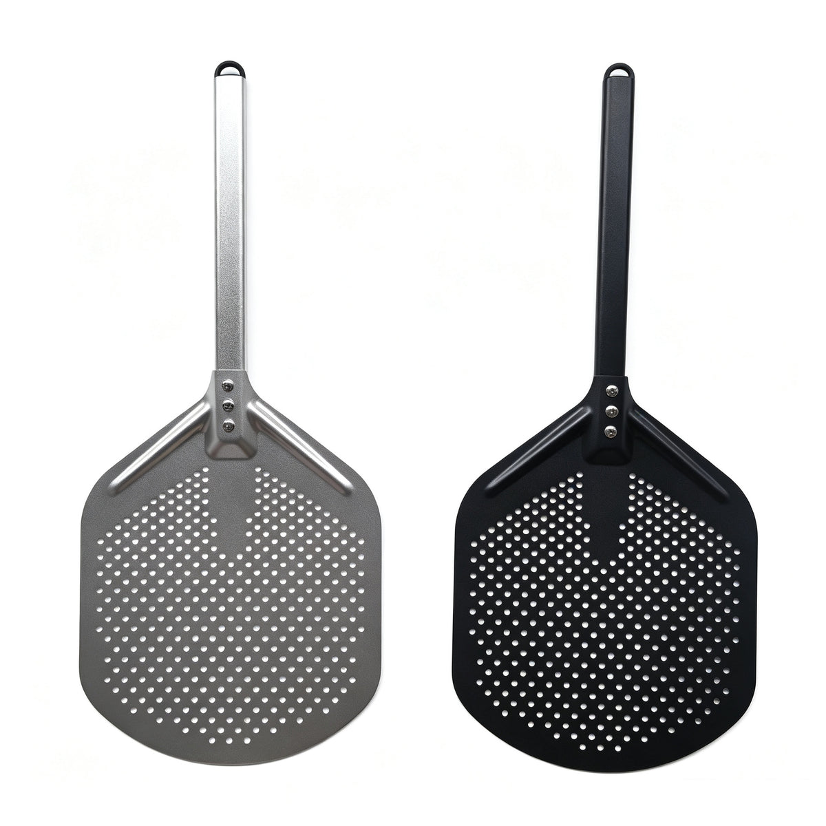 Anodized Aluminum Perforated Pizza Peel 12 Inch with Folding Cake Transfer Spatula