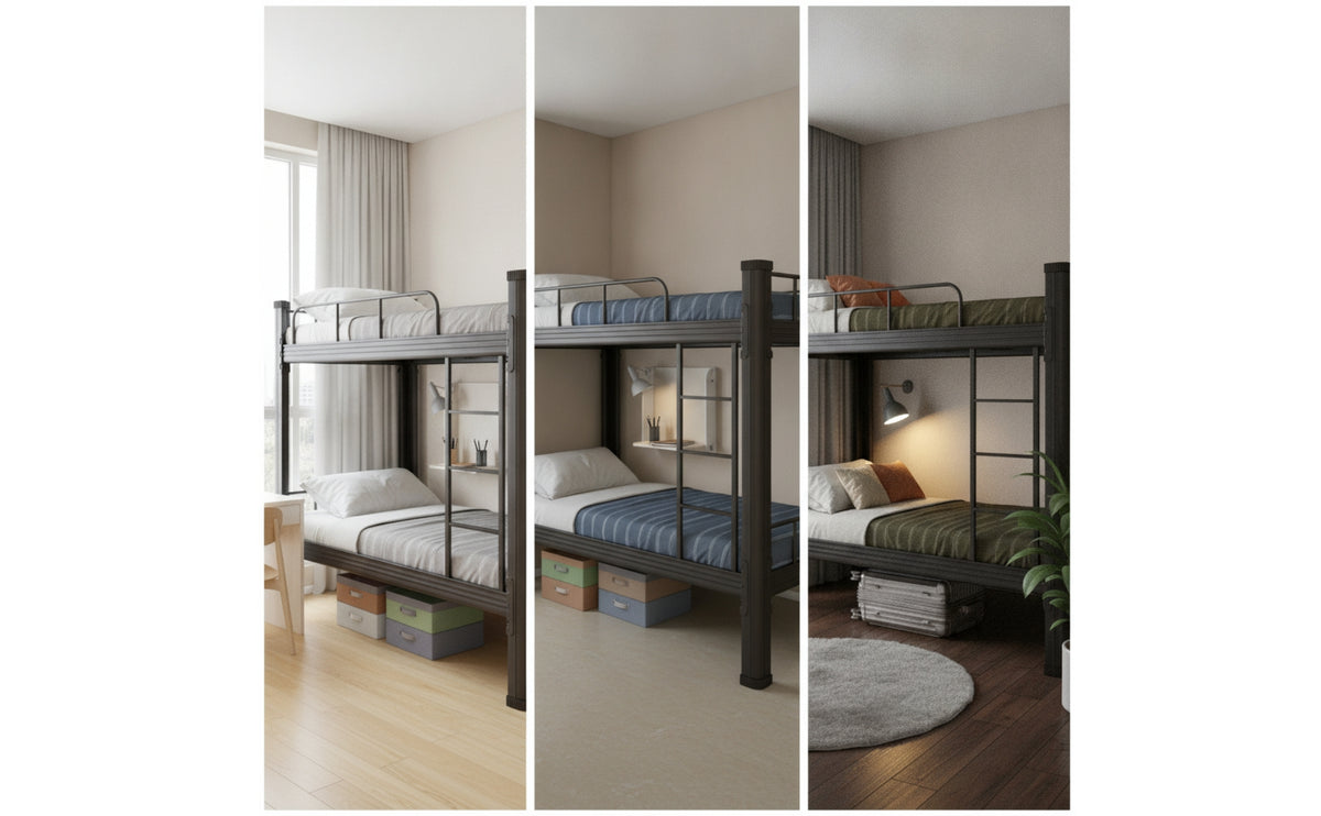 Bunk Bed with Mattress Heavy Duty Bunk Bed with Wooden Boards Space-Saving Furniture for Students, Adults, Dormitory, Hostel, Employee Quarters