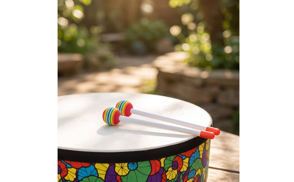 Tabletop Frame Drum with Wooden Drumsticks Floral Frame Drum with Drumsticks Padded Percussion Instrument Easy to Play for Music Teachers, Kids, Toddlers, Classroom, Playroom