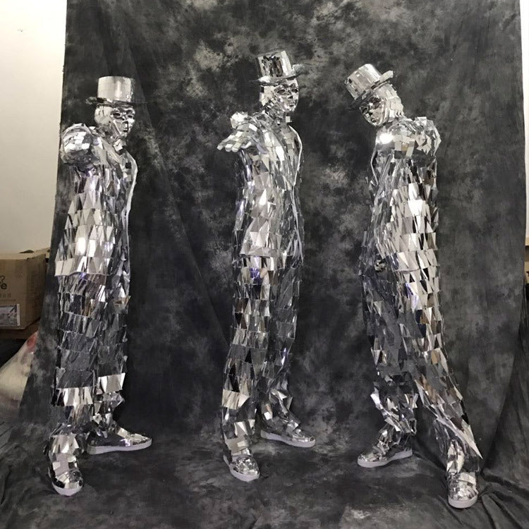 Mirror Man Costume Reflective Sequins Performance Suit for Dance Shows and Bar Performances Unisex