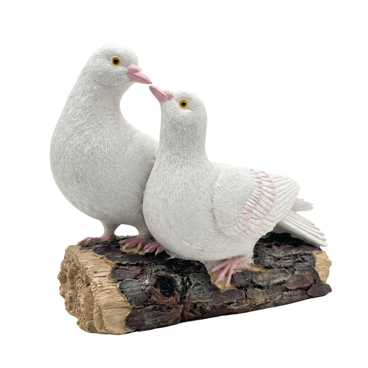 Dove Figurine Pair Feather Detailed Resin Dove Statue Bark-Like for Courtyard