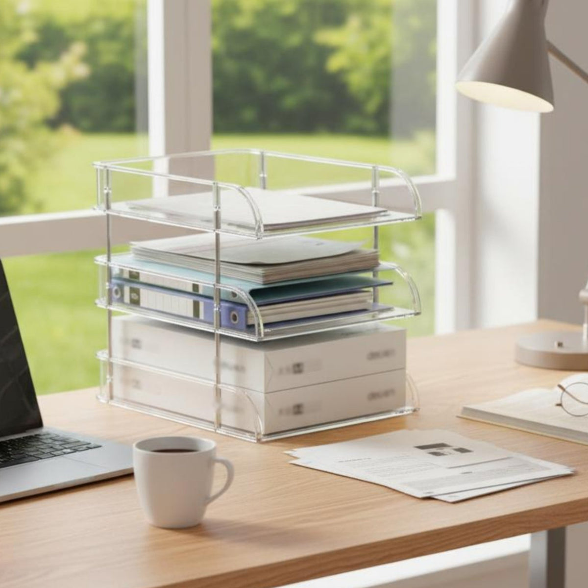 Multi-Tiered Transparent Rack Sturdy Construction Desktop Organizer Stable Base