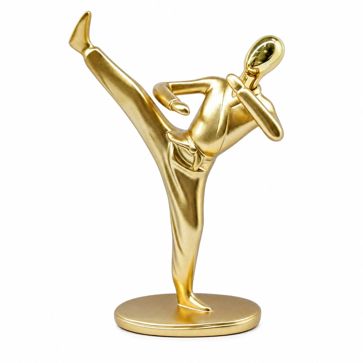 Taekwondo Sculpture with Oval Base Glossy Decor Silver-Colored for Display Shelf
