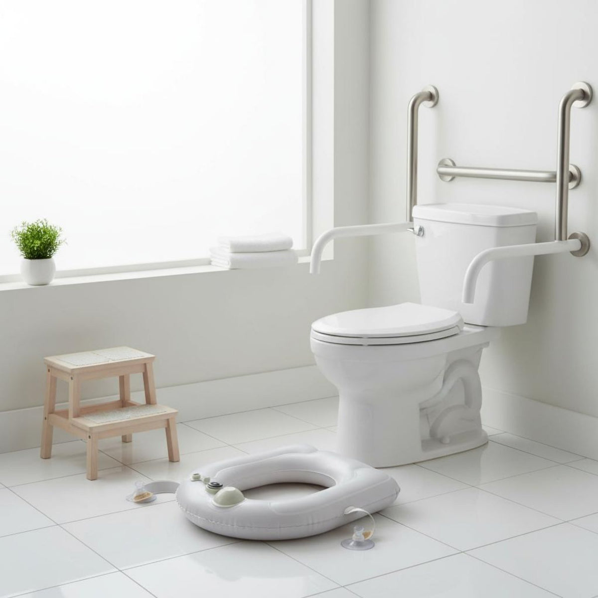Inflatable Toilet Seat Pad Easy to Clean Suction Disc Toilet Seat Cover Individual Care Aid for People with Disabilities