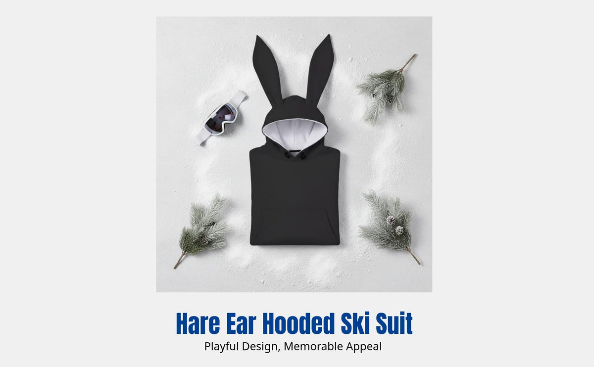 Ski Suit with Hare Ear Hoodie, Windproof Waterproof, Outdoor Snowboard, Unisex