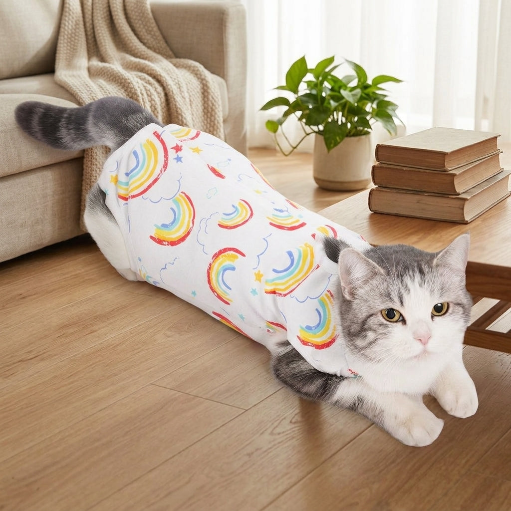 Cat Recovery Suit and Sterilisation Suit, Full Body Sleeveless Post Surgery Protector with Fasteners, Anti Licking Pyjamas for Recovery
