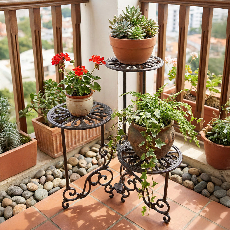 Vintage Cast Iron Three-Tier Rotating Plant Stand