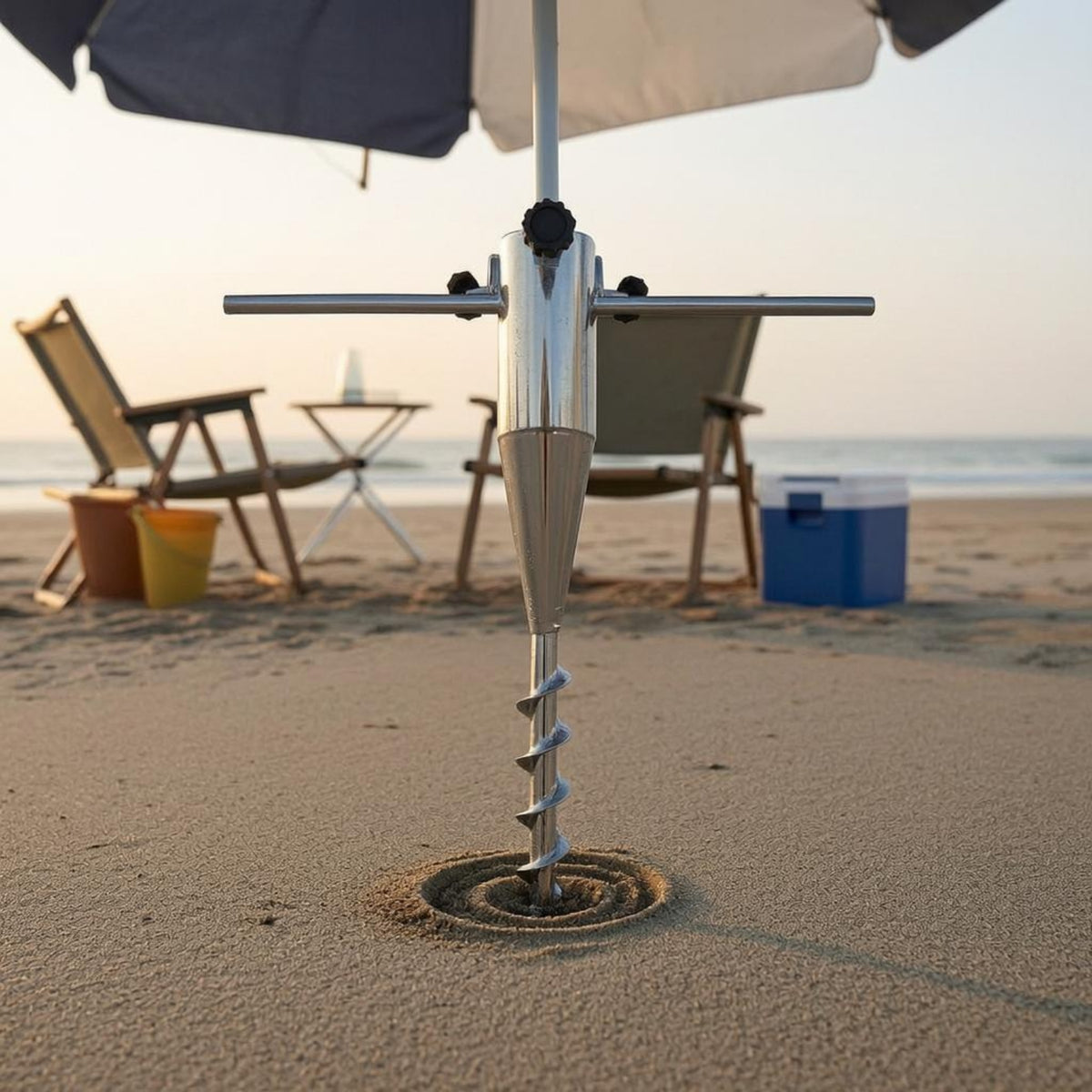 Beach Umbrella Sand Anchor Zinc Screw-in Umbrella Anchor T-Handle Ground Auger Stake for Soil